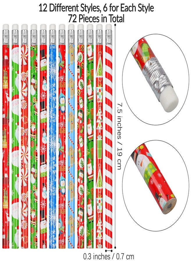 Aodaer 72 Pieces Christmas Holiday Pencils Assorted Patterns Xmas Wood Pencils with Eraser Colorful Santa Claus, Elk, Sleigh Pencils for Children, Christmas Party Supplies - Image 2