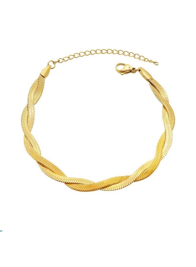 European And American Hot Short Necklace Double-layer Braided Blade Chain Braided Chain Stainless Steel Vacuum Plating