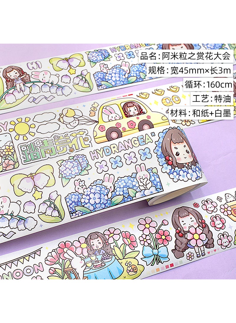 Generic - Cute Cartoon Girl Washi Tape SetA rice grain flower appreciation meeting. And paper. Special oil 3m A rice grain flower appreciation meeting. And paper. Special oil 3m - Image 1