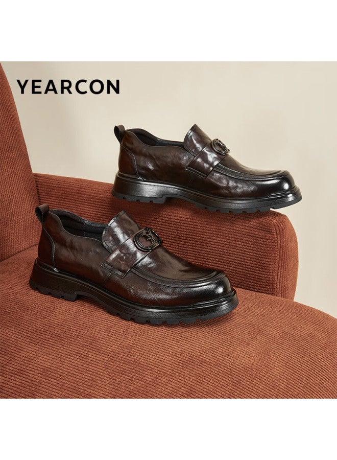 YEARCON Yierkang Lefu Men's New Business Casual Slip-on Thick-soled Leather Shoes 96167w Brown 41 - Image 1