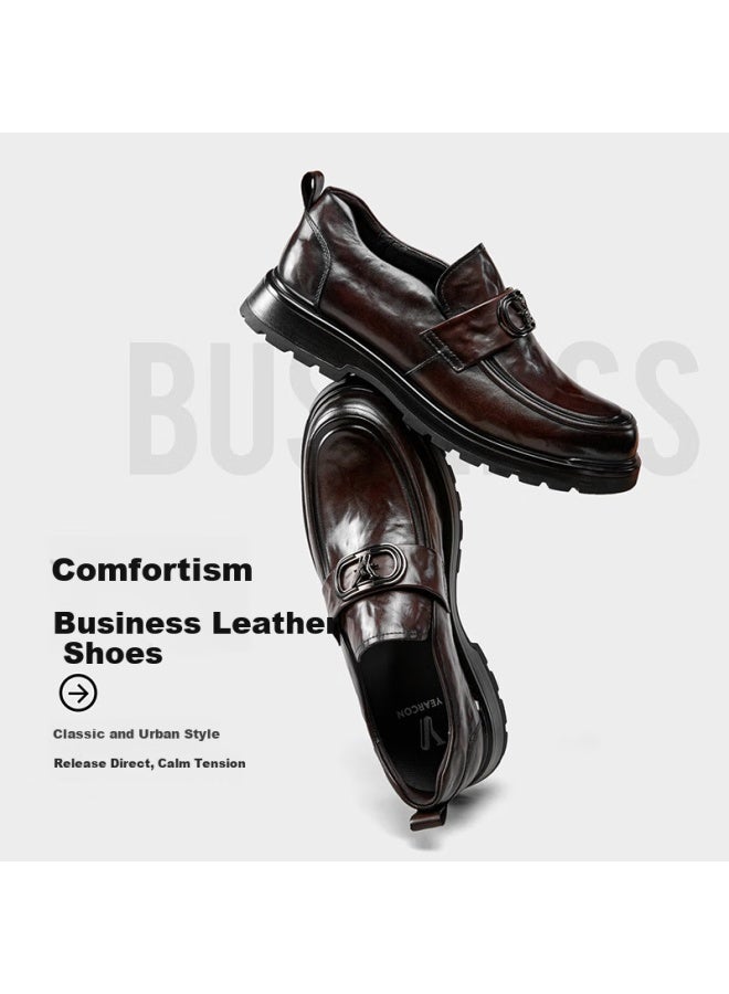 YEARCON Yierkang Lefu Men's New Business Casual Slip-on Thick-soled Leather Shoes 96167w Brown 41 - Image 3