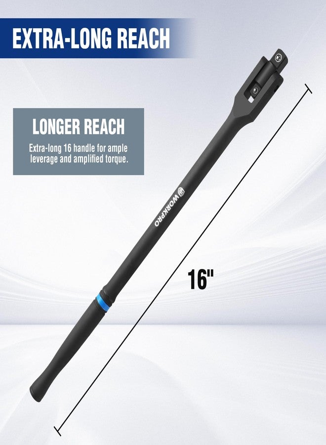 ووركبرو قضبان كسر WORKPRO مزدوجة الدفع مقاس 16 بوصة، دفع 3/8 بوصة و1/2 بوصة، قضبان كسر شديدة التحمل برأس دوار 360 درجة، كرة تثبيت محملة بنابض، فولاذ كروم فاناديوم ممتاز مع لمسة نهائية من الفوسفات الأسود - Image 3