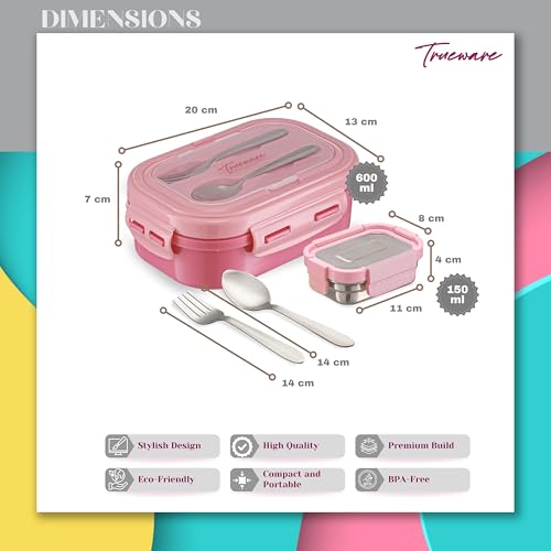 Trueware Picaso Insulated Inner Steel Thermoware BPA Free, Airtight, Food Grade, 2 Containers Lunch Box 750 ML - Image 3