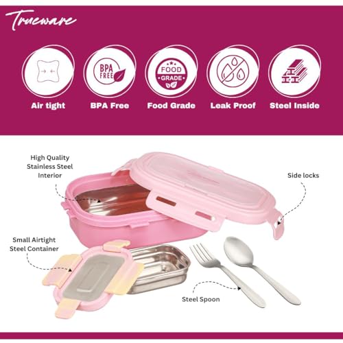 Trueware Picaso Insulated Inner Steel Thermoware BPA Free, Airtight, Food Grade, 2 Containers Lunch Box 750 ML - Image 4