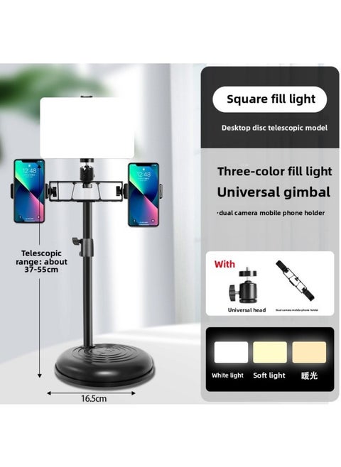 Source Manufacturers A Generation Of LDE Photography Light Small Portable Desktop Square Lamp Professional Live Flat Panel Lamp-Specifications:8inch Square Fill Light + Dual Camera + Desktop Disc Telescopic Bracket Model