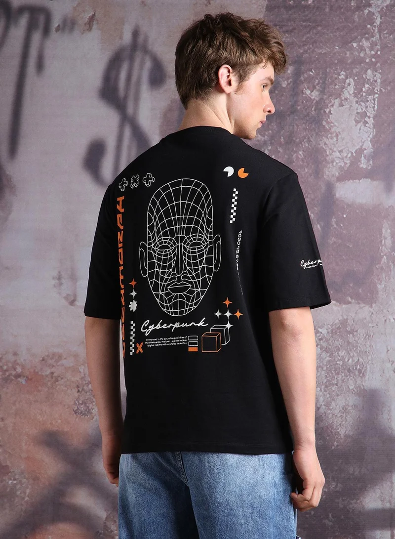 Hubberholme Black Men Cyborg Graphic Printed Oversized Fit T-Shirt for Men | Best Price UAE