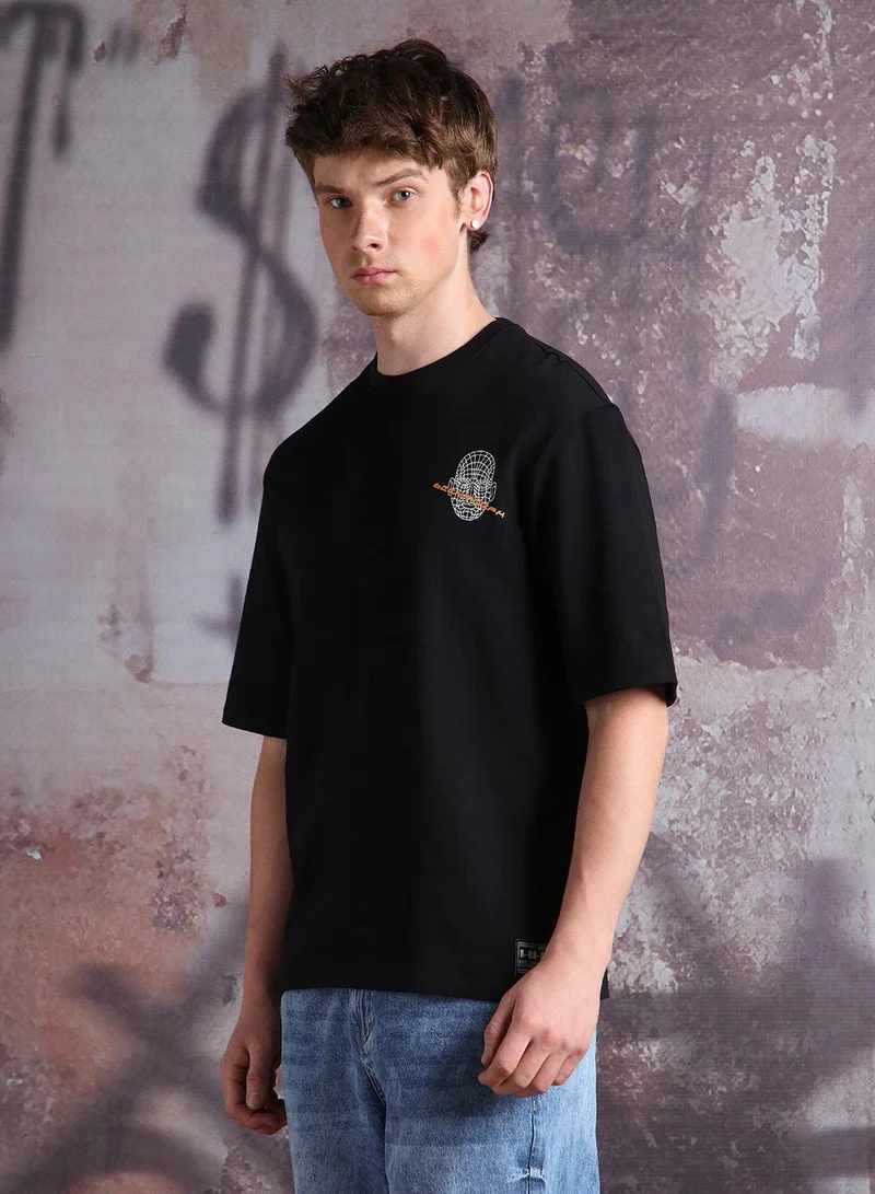 Hubberholme Black Men Cyborg Graphic Printed Oversized Fit T-Shirt for Men | Best Price UAE