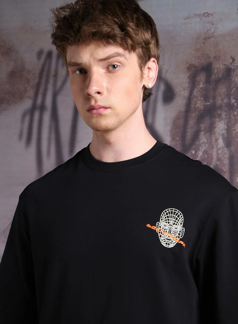 Hubberholme Black Men Cyborg Graphic Printed Oversized Fit T-Shirt for Men | Best Price UAE