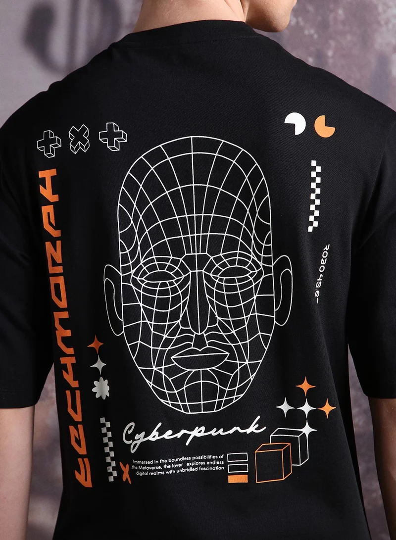 Hubberholme Black Men Cyborg Graphic Printed Oversized Fit T-Shirt for Men | Best Price UAE