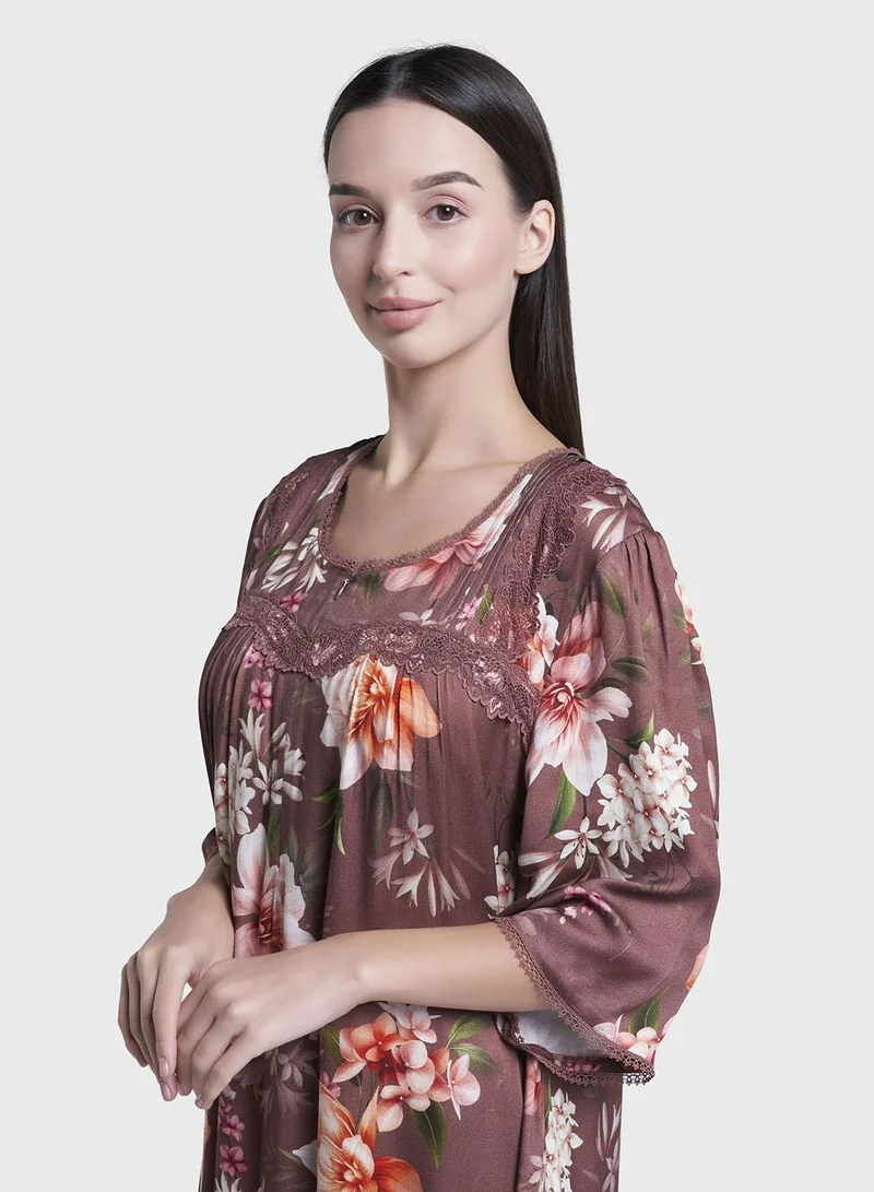 كشخة Ash Rose Floral Print Long Nightwear Dress (CNH471)