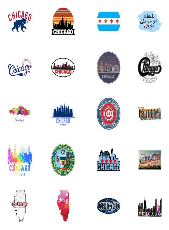 CPORER 64Pcs Chicago Stickers Chicago Souvenirs City Travel Aesthetic Sticker Pack Scrapbook Sticker Waterproof Vinyl for Laptop, Water Bottle, Skateboard, Scrapbooking, Party Favors - Image 3