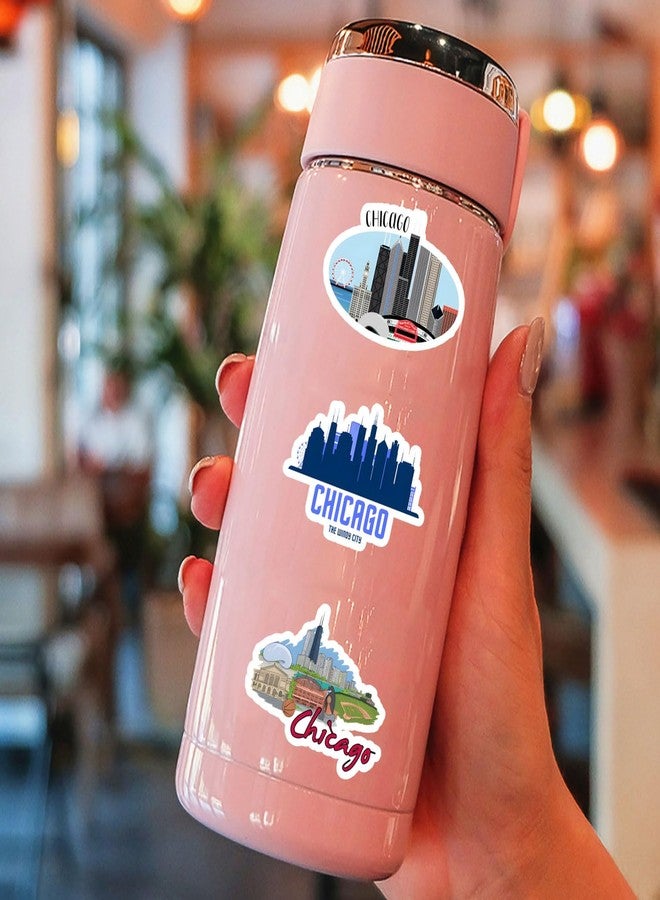 CPORER 64Pcs Chicago Stickers Chicago Souvenirs City Travel Aesthetic Sticker Pack Scrapbook Sticker Waterproof Vinyl for Laptop, Water Bottle, Skateboard, Scrapbooking, Party Favors - Image 4
