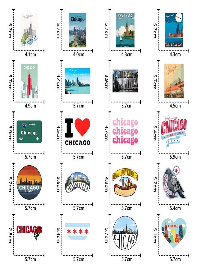 CPORER 64Pcs Chicago Stickers Chicago Souvenirs City Travel Aesthetic Sticker Pack Scrapbook Sticker Waterproof Vinyl for Laptop, Water Bottle, Skateboard, Scrapbooking, Party Favors - Image 2