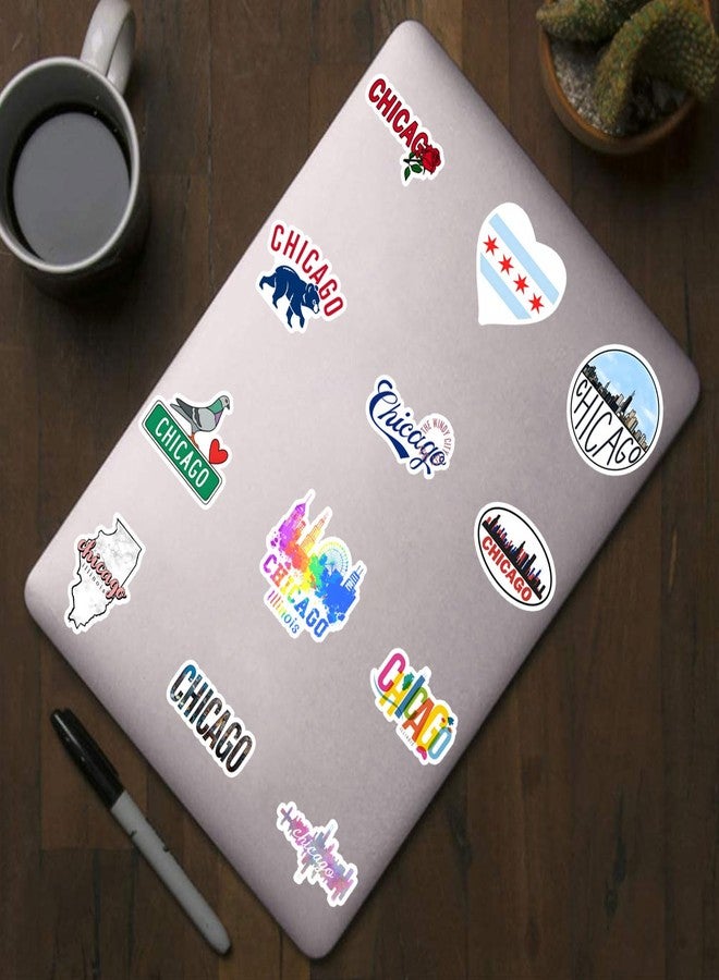 CPORER 64Pcs Chicago Stickers Chicago Souvenirs City Travel Aesthetic Sticker Pack Scrapbook Sticker Waterproof Vinyl for Laptop, Water Bottle, Skateboard, Scrapbooking, Party Favors - Image 5