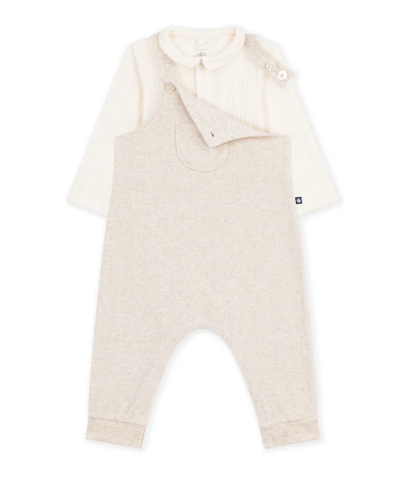 Petit Bateau Babies' Plain Dungarees And Body Set In Cotton With A Collar