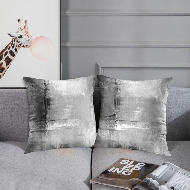 Britimes Throw Pillow Covers Modern Home Art Decor, 18 x 18 Inches Set of 2 Abstract Oil Painting Pillowcases for Bedroom, Living Room, Cushion Couch Sofa, Abstract White Grey - Image 3