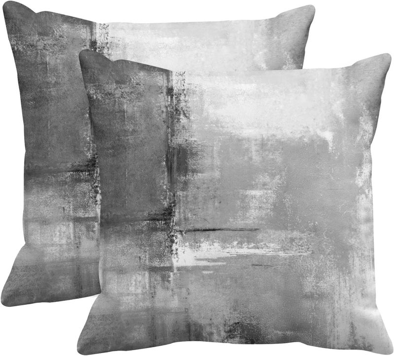 Britimes Throw Pillow Covers Modern Home Art Decor, 18 x 18 Inches Set of 2 Abstract Oil Painting Pillowcases for Bedroom, Living Room, Cushion Couch Sofa, Abstract White Grey - Image 1