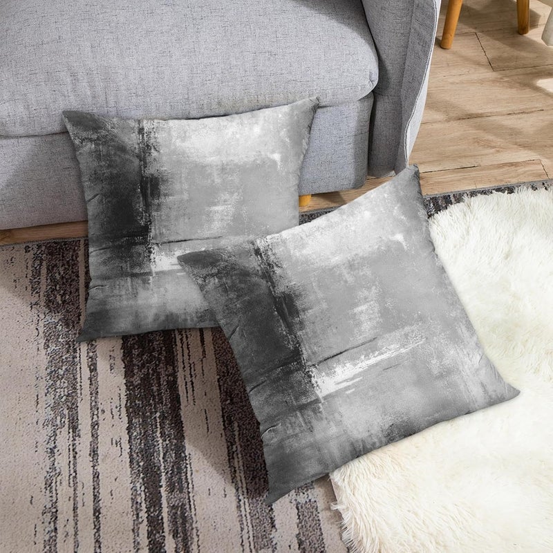 Britimes Throw Pillow Covers Modern Home Art Decor, 18 x 18 Inches Set of 2 Abstract Oil Painting Pillowcases for Bedroom, Living Room, Cushion Couch Sofa, Abstract White Grey - Image 4