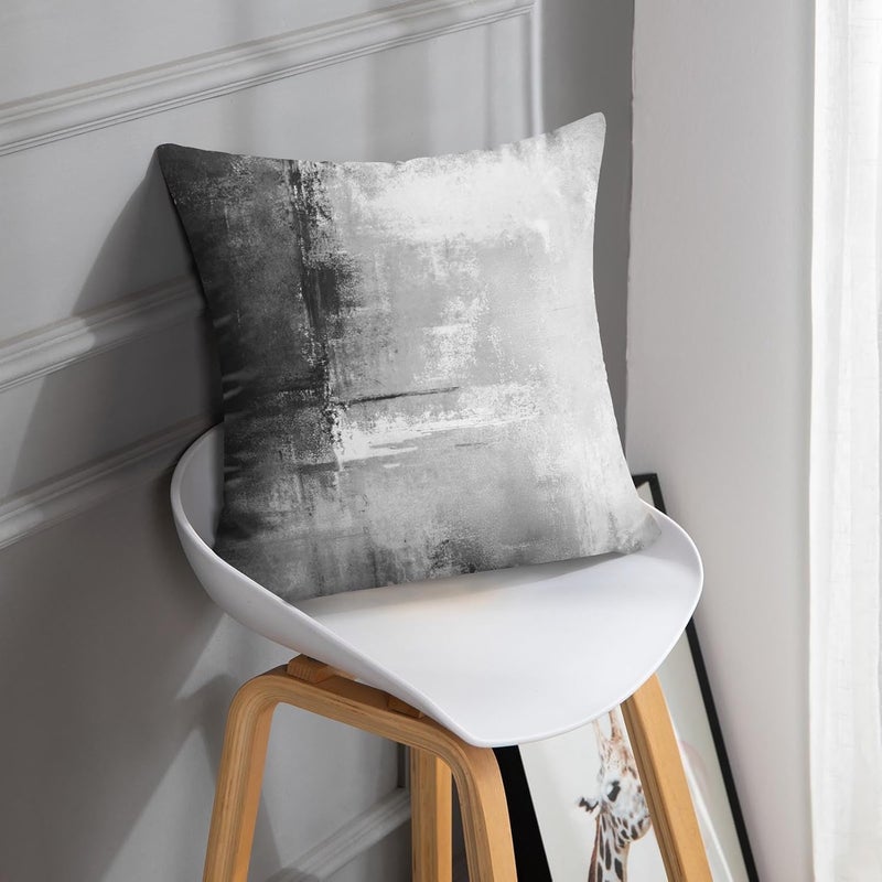 Britimes Throw Pillow Covers Modern Home Art Decor, 18 x 18 Inches Set of 2 Abstract Oil Painting Pillowcases for Bedroom, Living Room, Cushion Couch Sofa, Abstract White Grey - Image 2