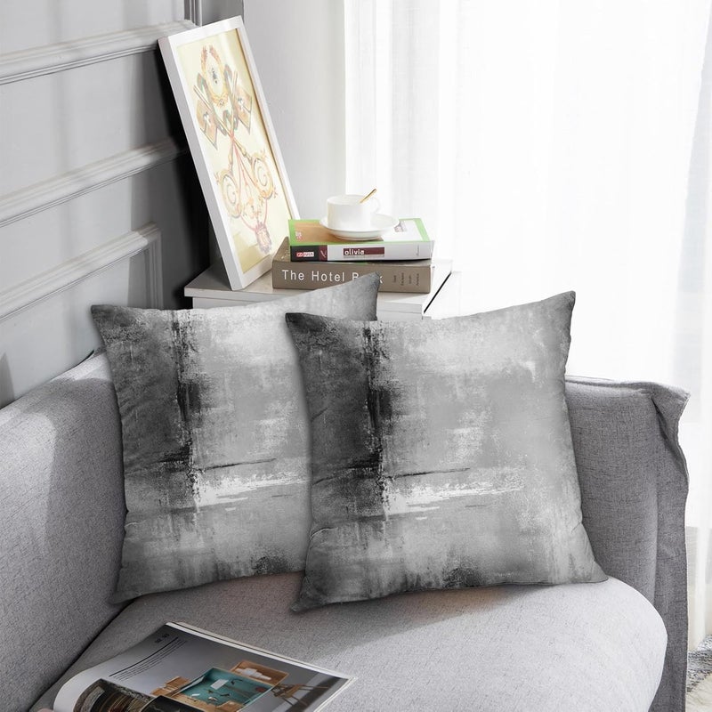 Britimes Throw Pillow Covers Modern Home Art Decor, 18 x 18 Inches Set of 2 Abstract Oil Painting Pillowcases for Bedroom, Living Room, Cushion Couch Sofa, Abstract White Grey - Image 5