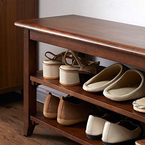 Md Decor Storage Bench Wooden Shoe Rack Bench | Rustic Solid Wood Entryway Bench | Indoor Shoe Organizer | Brown Wood Shoe Storage | 23.6 Inch Wooden Bench for Hallway<2 - Image 4