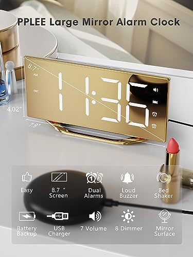 PPLEE Loud Alarm Clock for Heavy Sleeper, 2 Alarms Big Display Clock with Bed Shaker for Hard of Hearing Deaf,Plug in Bedroom Mirror Clock,Phone Charger,Dimmer,Simple Digital Clock for Senior Adult Teen Kid - Image 2