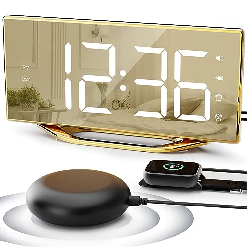 PPLEE Loud Alarm Clock for Heavy Sleeper, 2 Alarms Big Display Clock with Bed Shaker for Hard of Hearing Deaf,Plug in Bedroom Mirror Clock,Phone Charger,Dimmer,Simple Digital Clock for Senior Adult Teen Kid - Image 1