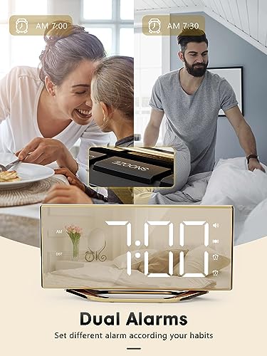 PPLEE Loud Alarm Clock for Heavy Sleeper, 2 Alarms Big Display Clock with Bed Shaker for Hard of Hearing Deaf,Plug in Bedroom Mirror Clock,Phone Charger,Dimmer,Simple Digital Clock for Senior Adult Teen Kid - Image 4