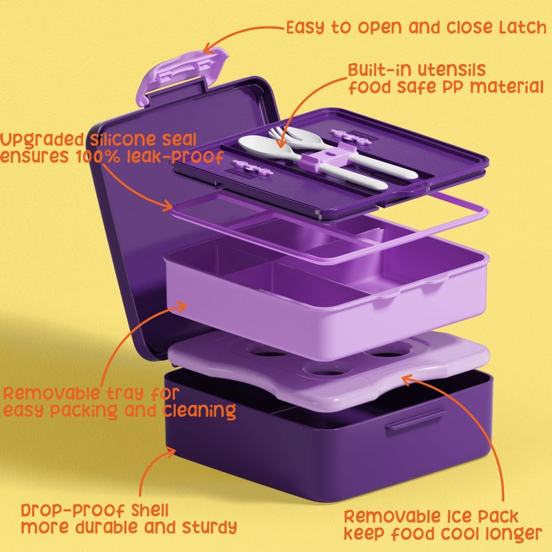 Fimibuke Chill Bento Box for Kids Adult, Leak Proof Toddler Lunch Box with Ice Pack Keep Food Cold, BPA Free 4 Compartment Lunch Container with Utensils for Girl Boy School, Microwave Dishwasher Safe - Image 4