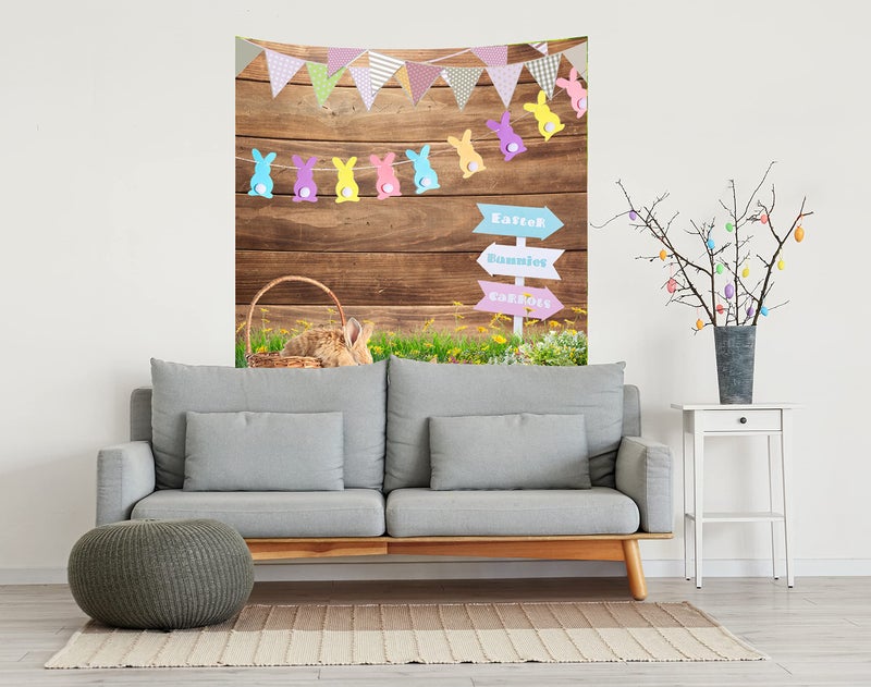 HMTFOTO 5x7ft Easter Photography Backdrops Wooden Eggs Green Grass Colorful Bokeh Photography Background Floral Bunny Decoration Backdrop Easter Photo Background for Baby Show Children - Image 5