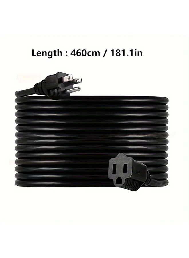 سلك تمديد ثقيل 15 قدم 14AWG مع قابس ذكر إلى أنثى معيار أمريكي أسود - Image 2