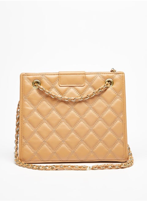 Quilted Shoulder Bag with Chain Accented Strap and Button Closure