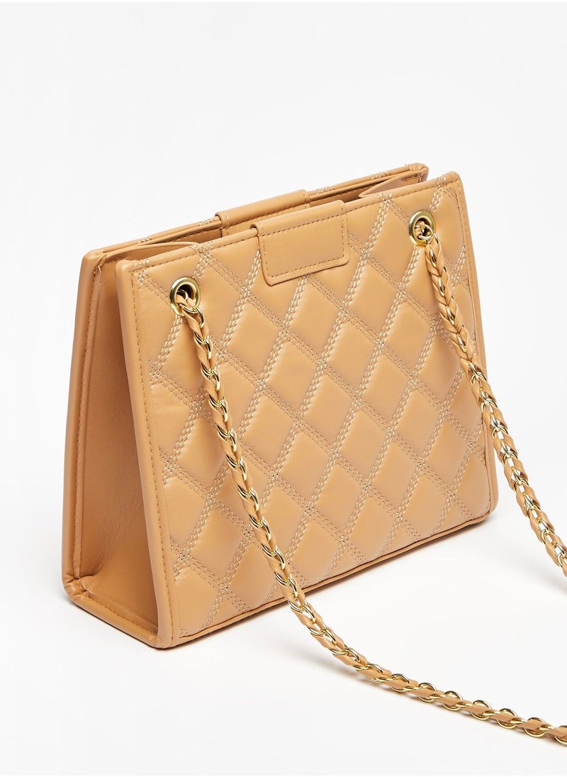 Quilted Shoulder Bag with Chain Accented Strap and Button Closure