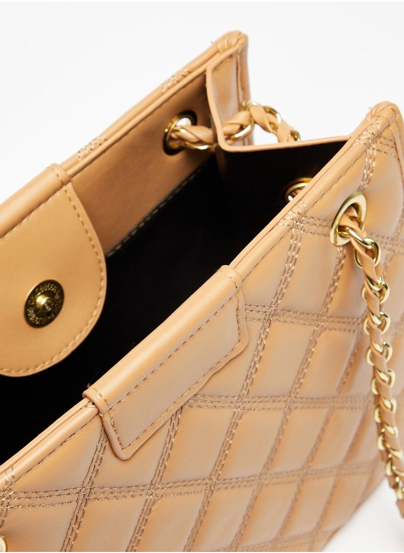 Quilted Shoulder Bag with Chain Accented Strap and Button Closure