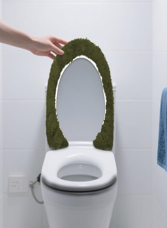 Reyox Plush Shaggy Bath Rug, Contour Mat and Toilet Lid Cover, Soft Microfiber Non Slip Bathroom Rugs Army Green Lid Cover - Image 4