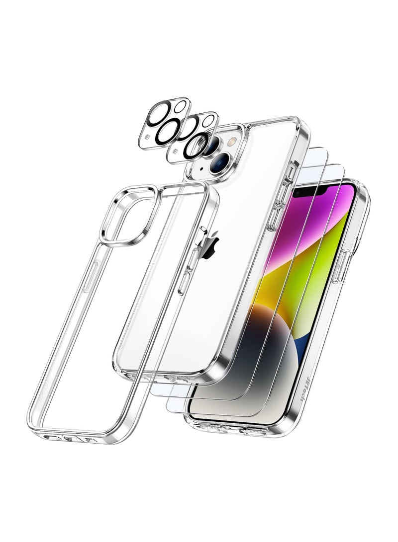 جي تيك جراب 3 في 1 لهاتف iPhone 14 6.1 بوصة مع عبوتين واقي شاشة و 2 عبوة واقي عدسة الكاميرا تغطية كاملة بغشاء زجاجي مقوى ومضاد للصدمات وغطاء هاتف شفاف - Image 1