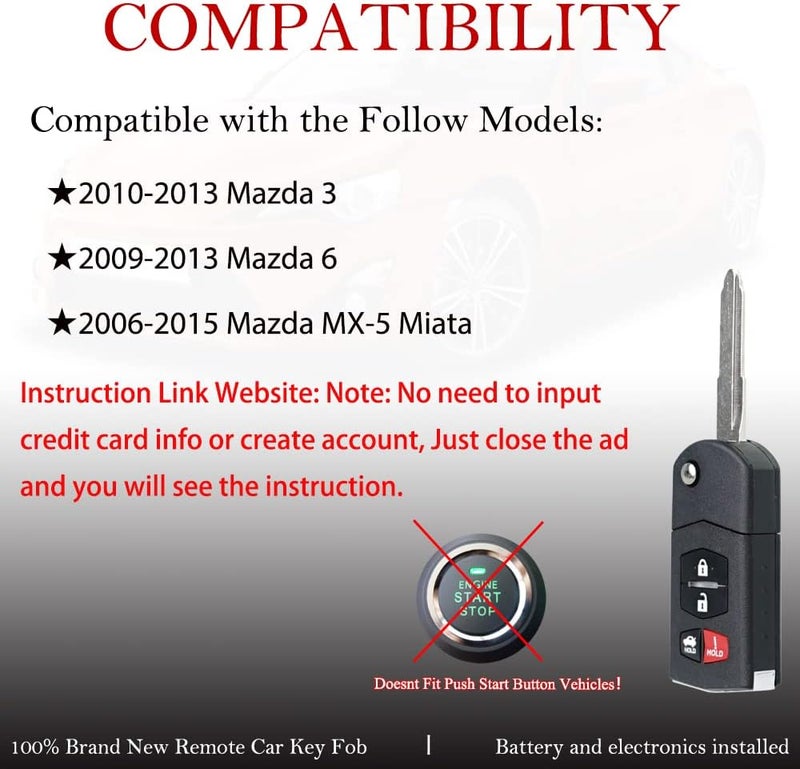 MechanMagic Key Fob Remote Replacement Fits for Mazda MX-5 Miata 2006 2007 2008 2009 2010 2011 2012 2013 2014 2015//Mazda 3 2010-2013/Mazda 6 2009-2013 BGBX1T478SKE125-01 Keyless Entry Remote Control BBM4-67-5RY - Image 1