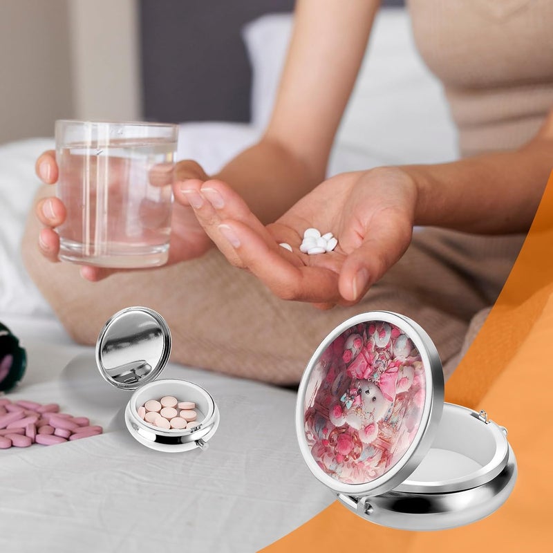 ولهيف علبة حبوب لطيفة صغيرة للحقيبة والجيب منظّم أدوية سفر علبة حبوب مقاومة للماء حاويات حبوب معدنية حامل للفيتامينات، زيت السمك، المكمّلات الغذائية (وردي) - Image 5