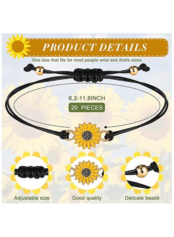 Suntown Handmade Sunflower Bracelets Anklet, Braided Couple Bracelet, 20Pcs Adjustable Friendship Bracelets, Boho Couple Bracelets Matching Bracelets Promise Bracelets for Couples Women Girl Friends (Black) - Image 4