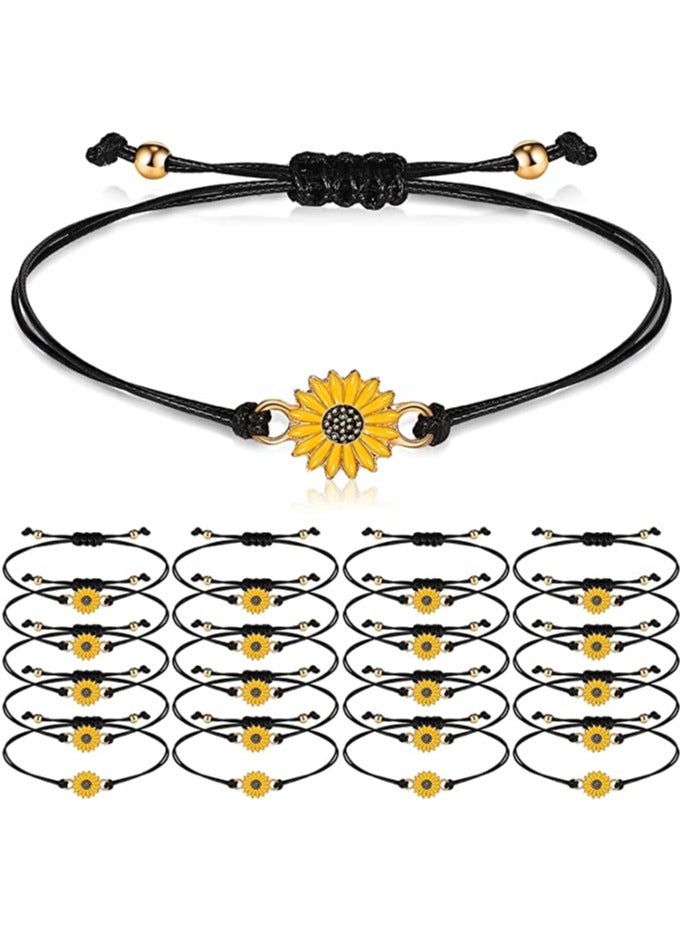 Suntown Handmade Sunflower Bracelets Anklet, Braided Couple Bracelet, 20Pcs Adjustable Friendship Bracelets, Boho Couple Bracelets Matching Bracelets Promise Bracelets for Couples Women Girl Friends (Black) - Image 1
