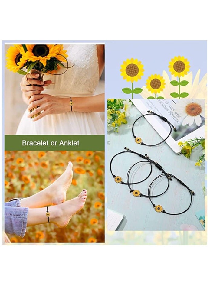 Suntown Handmade Sunflower Bracelets Anklet, Braided Couple Bracelet, 20Pcs Adjustable Friendship Bracelets, Boho Couple Bracelets Matching Bracelets Promise Bracelets for Couples Women Girl Friends (Black) - Image 5