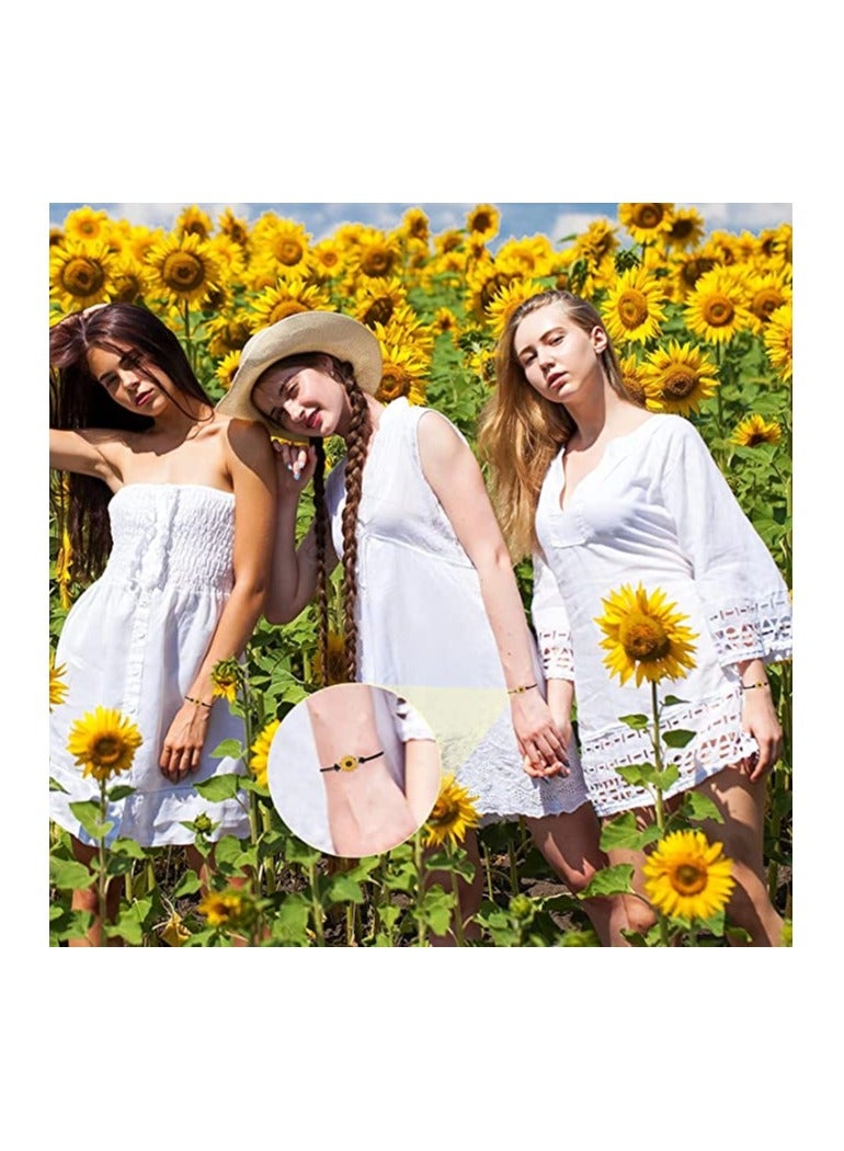 Suntown Handmade Sunflower Bracelets Anklet, Braided Couple Bracelet, 20Pcs Adjustable Friendship Bracelets, Boho Couple Bracelets Matching Bracelets Promise Bracelets for Couples Women Girl Friends (Black) - Image 2