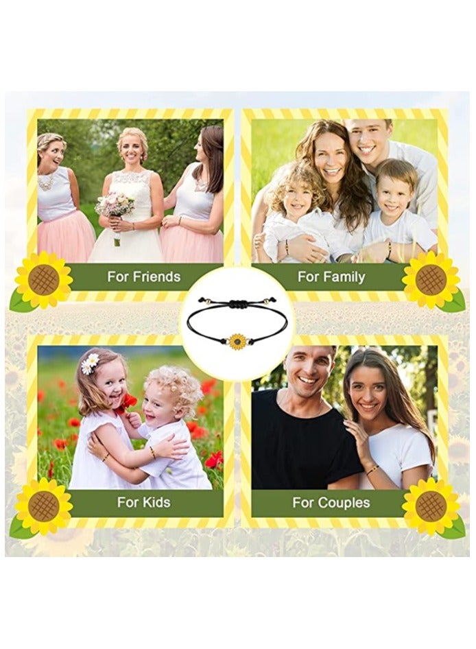 Suntown Handmade Sunflower Bracelets Anklet, Braided Couple Bracelet, 20Pcs Adjustable Friendship Bracelets, Boho Couple Bracelets Matching Bracelets Promise Bracelets for Couples Women Girl Friends (Black) - Image 3