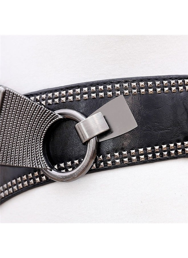 Generic Womens Studded Belt Elastic Wide Punk Chunky Waistband for 80s Retro Dresses  - Image 2
