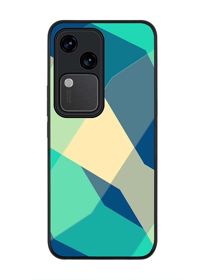 Stylizedd Rugged Black edge case for Vivo V30 5G, Slim fit Soft Case Flexible Rubber Edges Anti Drop TPU Gel Thin Cover -  Checkered Aqua - Image 1