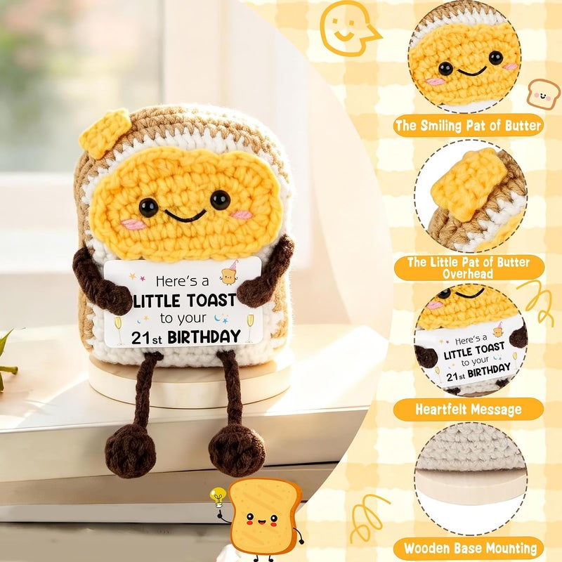 WITCOLOR 21st Birthday Gift For Women Men - Handmade Crochet Toast Ornament With Wood Base, Funny 21st Birthday Milestone Souvenir For Best Friend, Sister,Daughter, Little Toast Desk Decor - Image 3