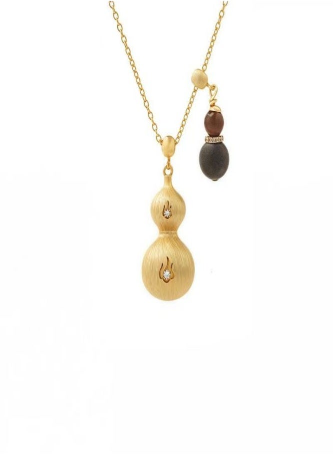 تعليقة هولو مطعمة بتشطيب فرشاة الذهب مع سلسلة طويلة - Image 2