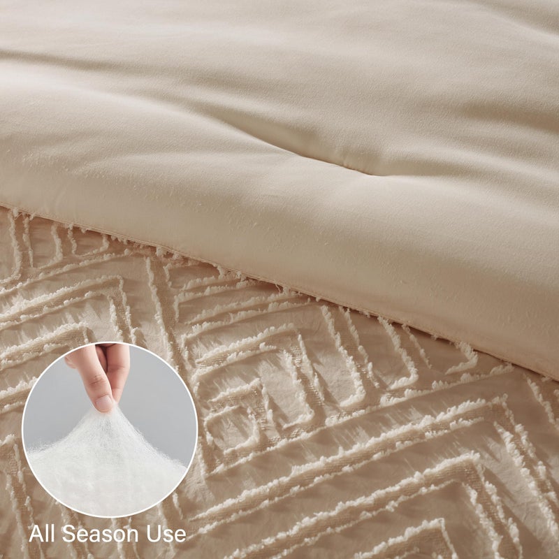 Zzlpp Queen Comforter Set 7 Pieces, Beige Bed in a Bag Queen Size, Tufted Boho Bedding Set with 1 Comforter, 2 Pillow Shams, 2 Pillowcases, 1 Flat Sheet, 1 Fitted Sheet - Image 5