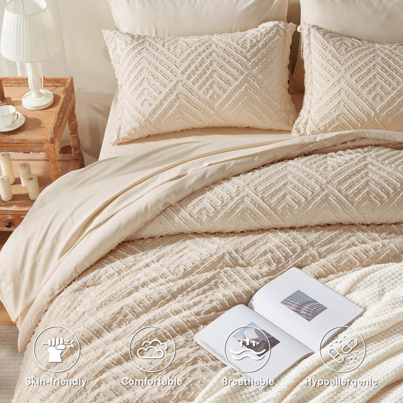 Zzlpp Queen Comforter Set 7 Pieces, Beige Bed in a Bag Queen Size, Tufted Boho Bedding Set with 1 Comforter, 2 Pillow Shams, 2 Pillowcases, 1 Flat Sheet, 1 Fitted Sheet - Image 3