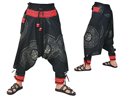 Siamrose Japanese Style Samurai Yoga Ninja Harem Pants Men Women Lounge Trousers, One Size, Elastic Waist (Black Grey Red) - Image 2